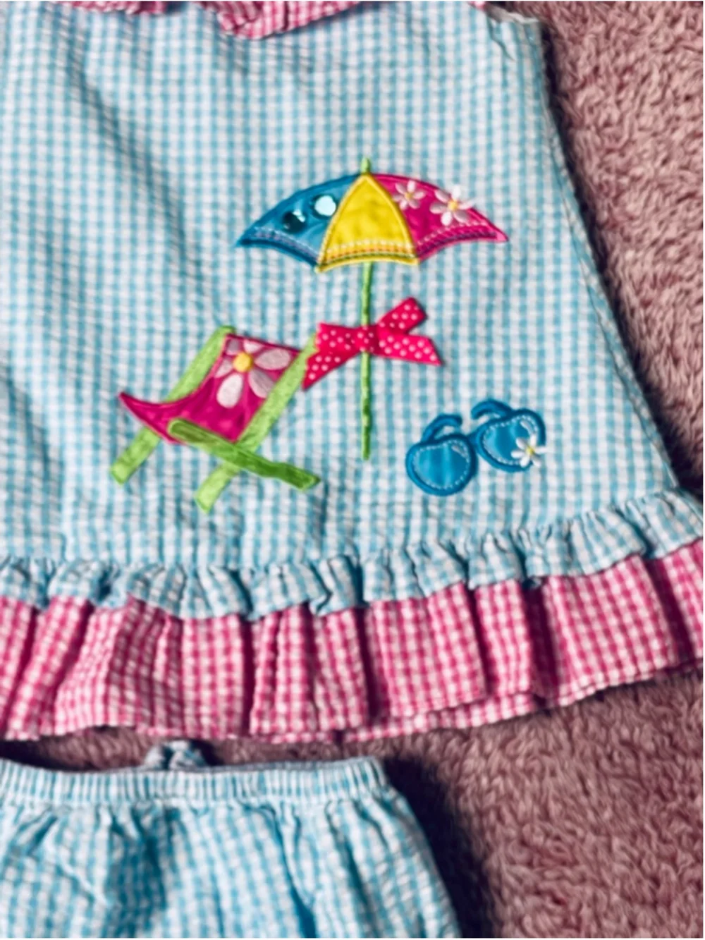 Rare Editions Girl’a Casual seersucker Set 6-9 Months beach Gingham